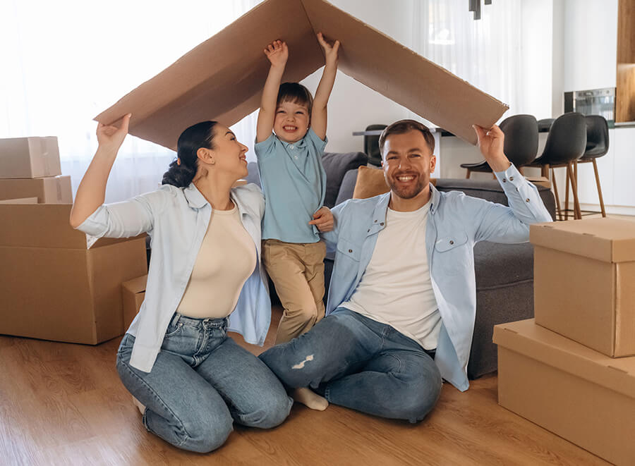 Happy family after moving with Aire Removals